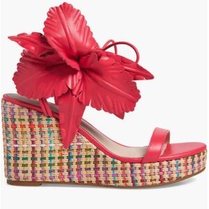 Cecelia Wedge Sandals 6.5 Pink Lilly Chunky Flower Leather Woven Strappy New$180